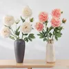 Decorative Flowers 3Pc Artificial Large Peony Long Branch Big Head Rose Luxury Bedroom Decor Party Flower Wall Wedding Road Lead