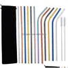 Drinking Straws 6X241Mm Colorf Stainless Steel Sts Reusable Straight And Bent St Cleaning Brush For Home Kitchen Bar Drop Delivery Gar Otycl