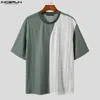 Erkekler Tişörtler Erkekler Gömlek Dantel Patchwork Hollow Out Şeffaf O yakalı kısa kollu tişörtler 2023 Seksi Sokak Giyim Giyim S-5XL Incerun