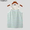 Men's Vests INCERUN Tops 2023 American Style Horizontal Stripe Blue White Strap Buckle Design Casual Sports Knit Waistcoat 230726