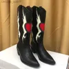 Boots Women's Love Heart Mid and Small Leg Boots Women's Cute Cowboy Girl Cowboy Short Fat High Heels Retro Fashion Punk Western Boots Embroidery Shoes Muji Z230728