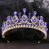 Luxury Princess Tiara Crown Vintage Green Red Blue Crystal Tiara Women Wedding Headdress Gift Hair Jewelry