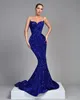 Royal Blue Mermaid Evening Dresses Spaghetti Sequins Party Prom Dress Train Train Train Long Frong for Red Carpet Forcet