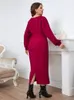 プラスサイズのドレス春と秋のvneck赤い長袖スリムフィットドレスサイズ女性のためのエレガントなドレス230727