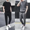 Herrspårar t -shirt byxor sätter man nyhet i coolt smidigt chic erbjudande topp 5xl koreansk stil stilfulla grundkläder