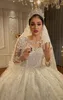 2023 Luxe Arabisch Dubai Baljurk Trouwjurken Kralen Kristallen bling glanzende jurk Vestido de Noiva Soft Tulle designer quinceanera Lange mouw Bruidsjurken