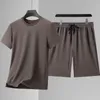 Survêtements pour hommes Summer Ice Soie Mens Shorts Ensembles Mode Survêtement T-shirt et deux pièces Ensemble Hommes Patchwork Streetwear Outfit M-4XL