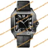 High quality Asian automatic watch 39 8mm men's watch black Roman dial black leather strap sapphire glass folding buckle cale299W