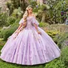 Lavender Sweet 16 suknia balowa sukienka quinceanera sukienki z aplikacji na ramię koralika 3dflower bal maturalny vestido de 15 anos