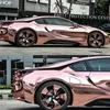 Rose Gold Stretchable Chrome Car Wrap Vinyl med Air Bubble Flexible Vehicle Car som täcker folie Inslagstorlek 1 52 20M ROLL276P