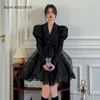 Casual Dresses UNXX Korean Black Mini Blazer Kleid Frauen Elegante Vintage Chic Mesh Design Y2k Winter Schärpe Abend Party Slim