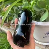 Black Obsidian Quartz Crystal Pig Statue Cute Gift Large Natural Stone Volcanic Glass Semi Precious Gemstone Carved Fat Zoon Skull Sculpture Home Decor Collection