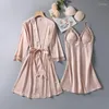 Women's Sleepwear Sexy Suspender Openwork Nightdress Set Nightgown Two-piece Pajamas With Chest Pads Spring Autumn Summer Loungewear