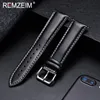 Titta på band Remzeim Calfskin Leather Watchband Soft Material Watch Band Wrist Strap 18mm 20mm 22mm 24mm med silver rostfritt stål spänne 230728