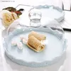 Plates Transparent Glass Cover Cake Plate Ceramic Tableware Bread Fruit Dessert Table Display Stand Restaurant Supplies