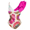 Swim Wear Vintage Colorblock Print Ruffle Swimsuit Vfufl-Neck Seksowne push Up Up Szybkie małże moda na plecy 230727