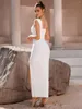 Abiti casual Runway Fashion Donna Elegante abito da festa formale bianco Una spalla Gamba aperta Midi Vitello Lungo fasciatura Abiti da sera