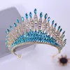 Luxe Hemelsblauw Kristallen Kroon Haaraccessoires Tiara Voor Vrouwen Bruiloft Bruids Rood Rood Groen Strass Kroon Haar Sieraden