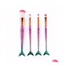 Autres articles de beauté pour la santé Pinceaux de maquillage 4pcs / set Gradient Color Fish Scale Tail Contouring Eye Shadow Brush Tool Comestic Drop De Dhxxj