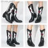 Stiefel Damen Love Heart Mittel- und Kleinbeinstiefel Damen Süßes Cowboy-Mädchen Cowboy Kurze Fette High Heels Retro Mode Punk Westernstiefel Stickerei Schuhe Muji Z230728