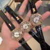 Moda bayanlar kristaller roman saatleri zirkon kuvars izle rhinestone saat kadın tam elmas gerçek deri izleme 36mm250z