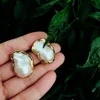 Stud YYGEM 21x28mm Natural Cultured White Keshi Baroque Pearl Gold Plated Earrings 230727