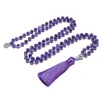 Chokers 8 мм натуральные аметисты бусины, завязанные 108 Japa Mala Rosary Sulecklace Medition Молитва йога ювелирные изделия для мужчин и женщин 230728