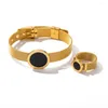 Strand in acciaio inossidabile pvd 18k oro oro targhetta Balck Watch Bangle in pietra Balck Balck Balck per donna Gioielli all'ingrosso Trendy alla moda all'ingrosso