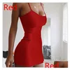 Grundlegende Freizeitkleider XS-5XL Sommer Neue reine Farbe Sommerkleid Plus Y Spaghettiträger Camisole Minikleid Frauen Club Party Drop Lieferung Dhubv