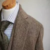 Men's Suits Italian Style For Men Vintage Wool Herringbone Classic Three Pieces Two Buttons Notch Lapel Mens