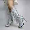Ботинки рибтрини мода заостренные пальцы с краями в крах малых и средних ботинок женская металлическая флэш -флэш -флэш -флэш