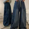 Vrouwen Jeans Deeptown Vintage 90s Zwart Cargo Vrouwen Y2K Streetwear Blauw Baggy Denim Broek Oversized Harajuku Retro Zakken broek