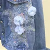 Jaquetas femininas outono jaqueta jeans bordadas tridimensionais florais jeans beading pérola furo rasgado bomber casacos P778 230727