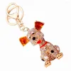 Keychains Creative Rhinestone Big Ears Dog Keychain Charm Alloy Women Handbag Keyring Car Key Holder Bag Accessory Lover Gift R158