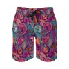 Shorts Masculino Floral Paisley Board Roxo E Laranja Calças de Praia Confortáveis Lazer Tamanho Grande Calção de Banho Masculino