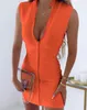 Casual Dresses For Women 2023 Summer Fashion Sleeveless Zipper Front Sexy Mock Neck Plain Bodycon Daily Mini Dress