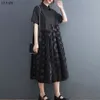 Plus size Dresses Polka Dot Mesh Patchwork Shirt For Women Loose Casual Short Sleeve Vintage Dress Summer Fashion Size Clothing 230727