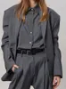 Damen-Anzüge, Blazer, Damen-Blazer aus Wollmischung mit Schulterpolstern, Herbst-Winter, Damen, Basic, lässig, All-Match, Bürokleidung, Silhouette-Jacke 230728