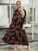 Plusstorlekar 2023 Spring Autumn Woman Dress Cotton V Neck Floral Print Retro Loose Overized Maxi Long 4XL 5XL Size Women Clothing 230727