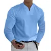 Camisas casuales para hombres Camisa de hombre guapo Jersey de manga larga con cuello en V Camisetas sólidas Colorfast Abrigo de gran tamaño Ropa de hombre Primavera Otoño Moda