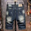 Men's Jeans Men Shorts Five-point Pants Middle Holes Splash Ink Large Size Slim Straight