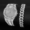 Montres-bracelets Iced Out Watch Bracelet pour femmes Hommes Big Gold Cubain Chaîne Hip Hop Bijoux Ensemble Hommes Miami 230727