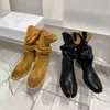 Tabi Western Ankle Boots spetsade tå chunky block klackar 5,5 cm modestövlar kvinnors lyxdesigner klänning party skor fabrikskor storlek 35-40