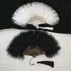 Produtos de estilo chinês leque de penas artesanato dança ventilador dobrável retrô decorativo hanfu pingente de renda leques de mão adereços de desempenho de cosplay