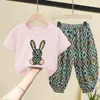 Zestawy odzieży Zestaw Dzieci Dziewczyna ubrania letnia garnitur dziecięce urocze bawełniane spodnie Toddler Loungewear Soft Tracksuit 210Y 230728