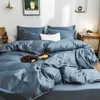 Sängkläder sätter fyra delar sängkläder enkel bomull dubbel hushållsglase täcke täcke broderad rör bekväma blå färg 230727