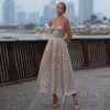 Ny Glitter Pink paljetter Evening Dress Sweetheart Backless Tea längd Brudklänningar Glänsande 2023 Party Formal Wear Robe de Soriee202q