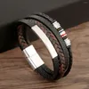 Charm Bracelets 4 Camadas Trançado Punk Hiphop Couro Pulseira Para Homens Contas De Aço Inoxidável Fecho Ligado Jóias Da Moda