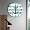 Horloges murales cyan rayures ancre horloge salon décor à la maison grand rond muet Quartz Table chambre décoration montre