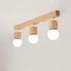 Ceiling Lights Nordic Modern Rectangular Solid Wood Bedroom Study Bookcase Restaurant LED 3head Lamps Household Lighting